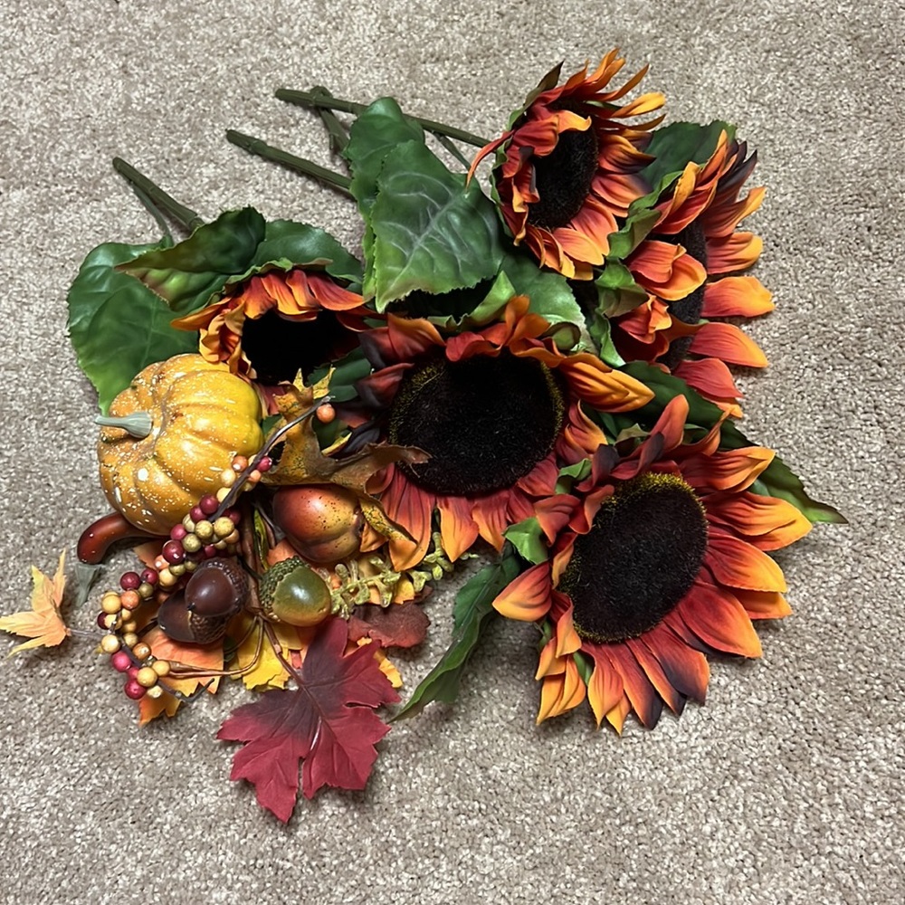 Artificial Sunflower Likeness Flower Orange & Yellow Plus Holiday Pumpki…